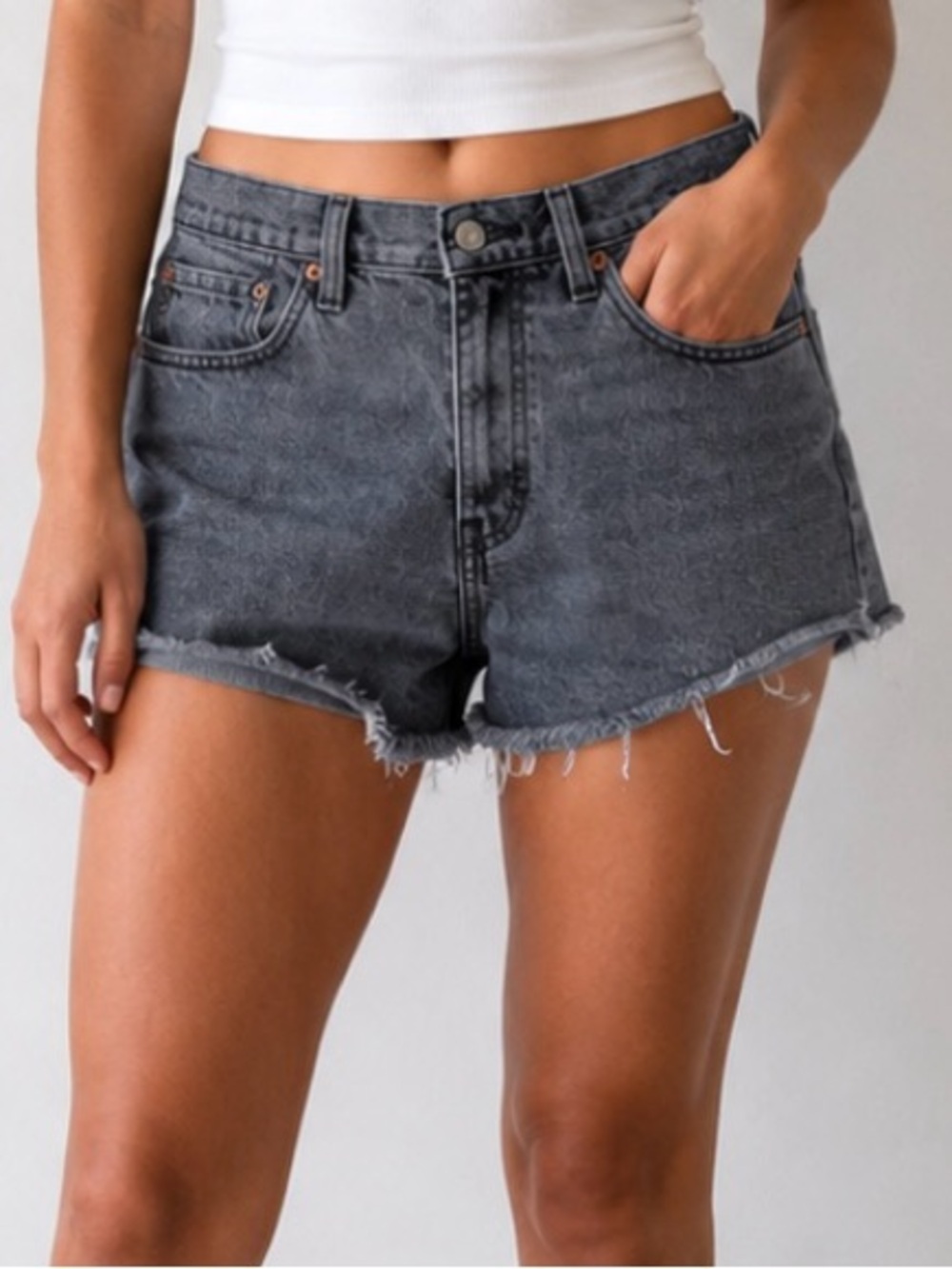 Levi's Women’s 501 Charcoal Black Wash Frayed Hem Denim Cutoff Shorts Size 31